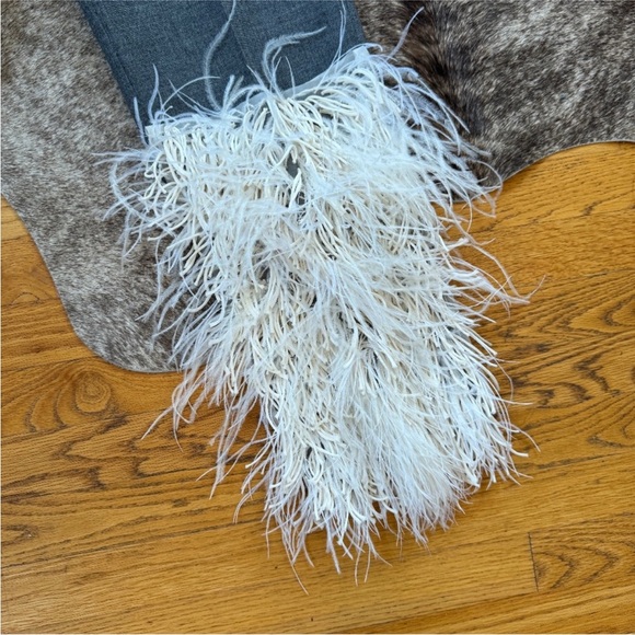 LOEWE Worn Once! Wool Trousers w/Ostrich Feathers in Grey White Size 6 - Picture 6 of 8